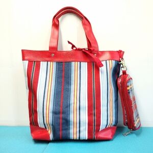 Lancome Striped Shopping Carry Tote & Travel Pouch  - Large